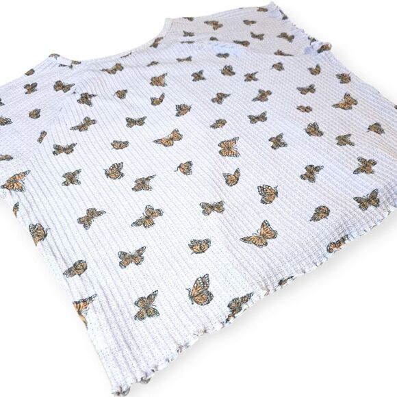 🌼4/$30 AE Purple Butterfly Waffle Knit Short Sleeve Ruffle Tee Large - Picture 2 of 5